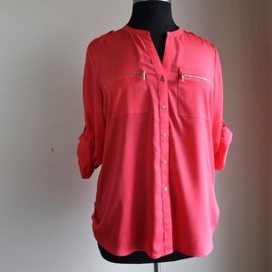 Calvin Klein Zip-Pocket Roll-Tab Blouse